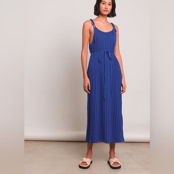 Eleven Six Blue Pima Cotton Sleeveless Midi Dress - Picture 1 of 5